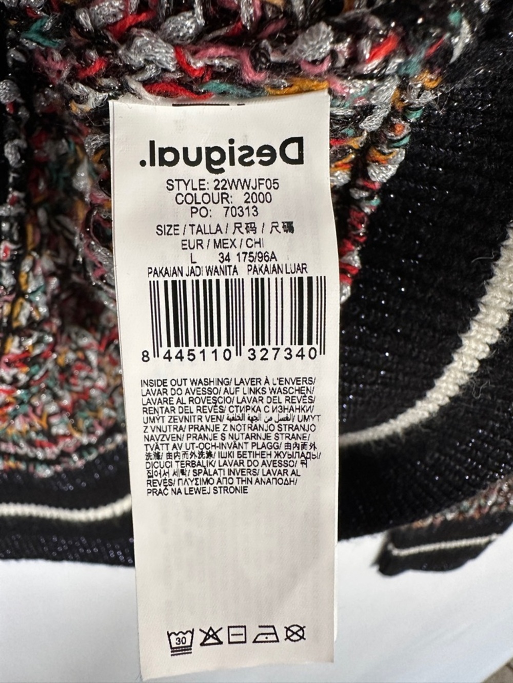 Desigual Metallic Knit Sweater Multicolor Textured Pullover Statement Size L - Picture 6 of 9
